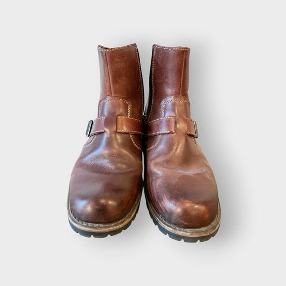 Chaps Men's Ankle Boots Buckle Strap & zipper 10M Genuine Leather Dark Brown VTG - Picture 2 of 12